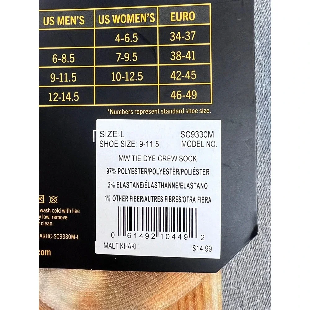 Nike Carhartt Tie Dye Crew Socks Bundle 3 Pairs Mens Large Dri-FIT Khaki Sz 8-12